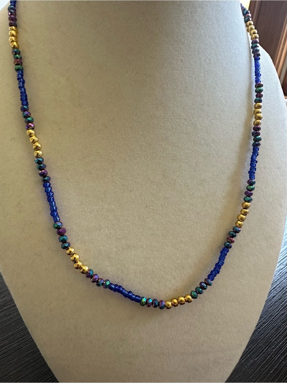 Beaded Blue and Gold Women's Necklace